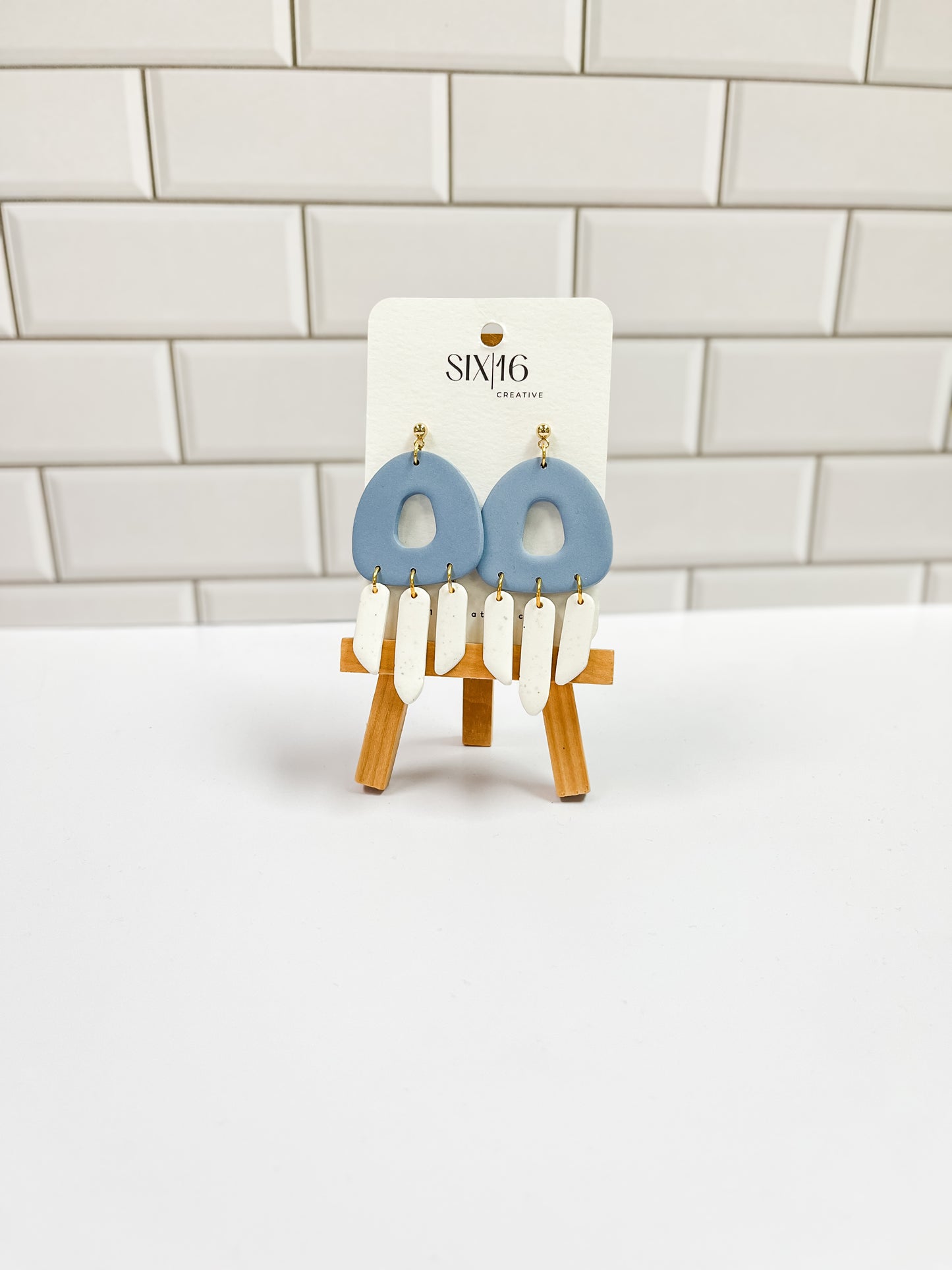 Blue Triangle Polymer Clay Earrings