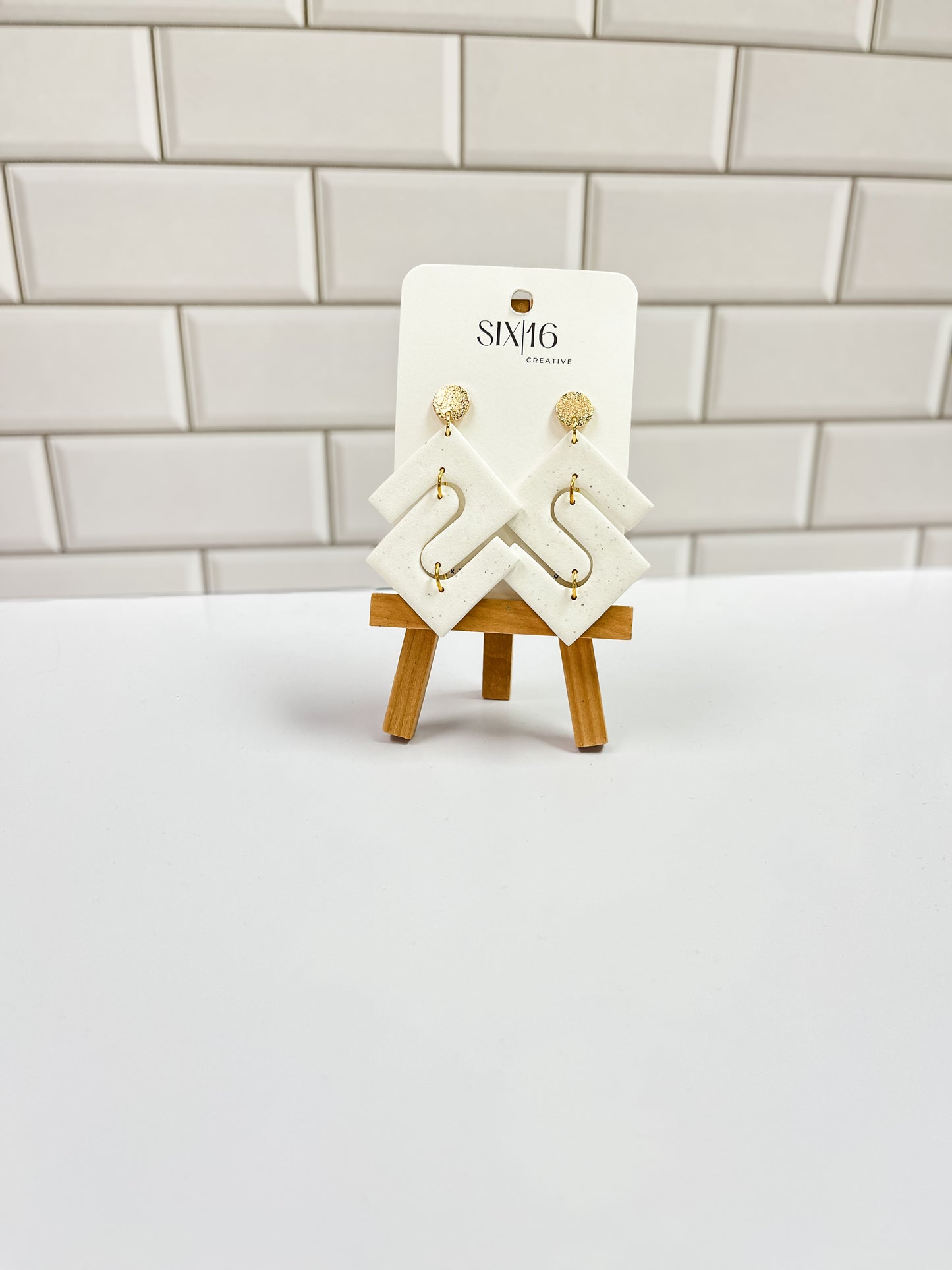 White Geometric Polymer Clay Earrings