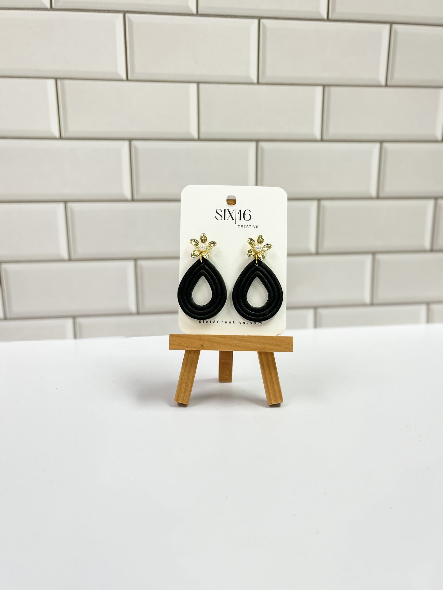 Black Teardrop Clay Earrings