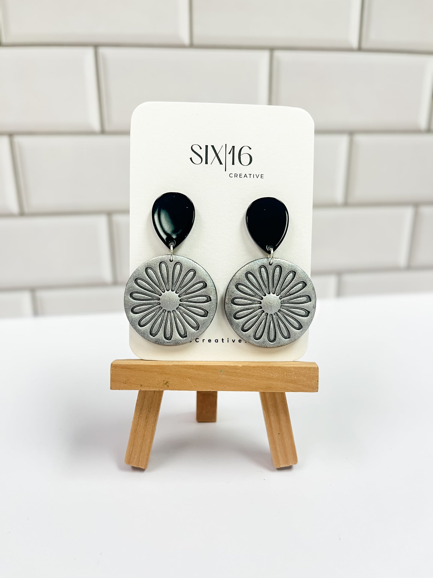 Silver Flower Polymer Clay Earrings
