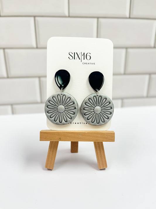 Silver Flower Polymer Clay Earrings
