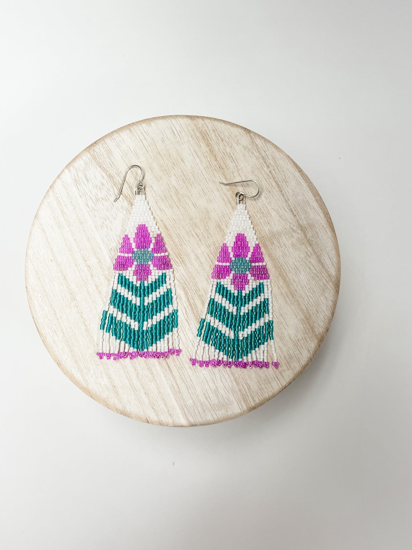 Flower Fringe Beaded Earrings