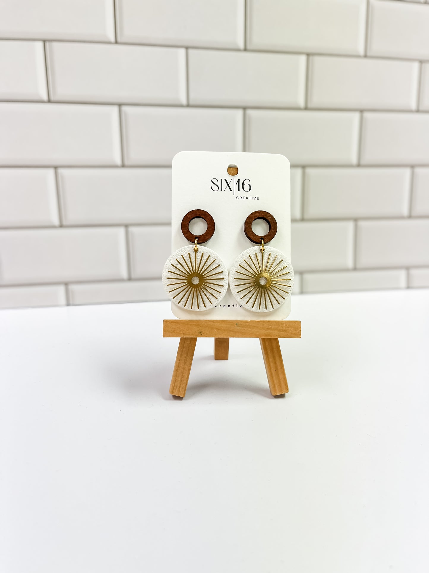 White Sunburst Polymer Clay Earrings