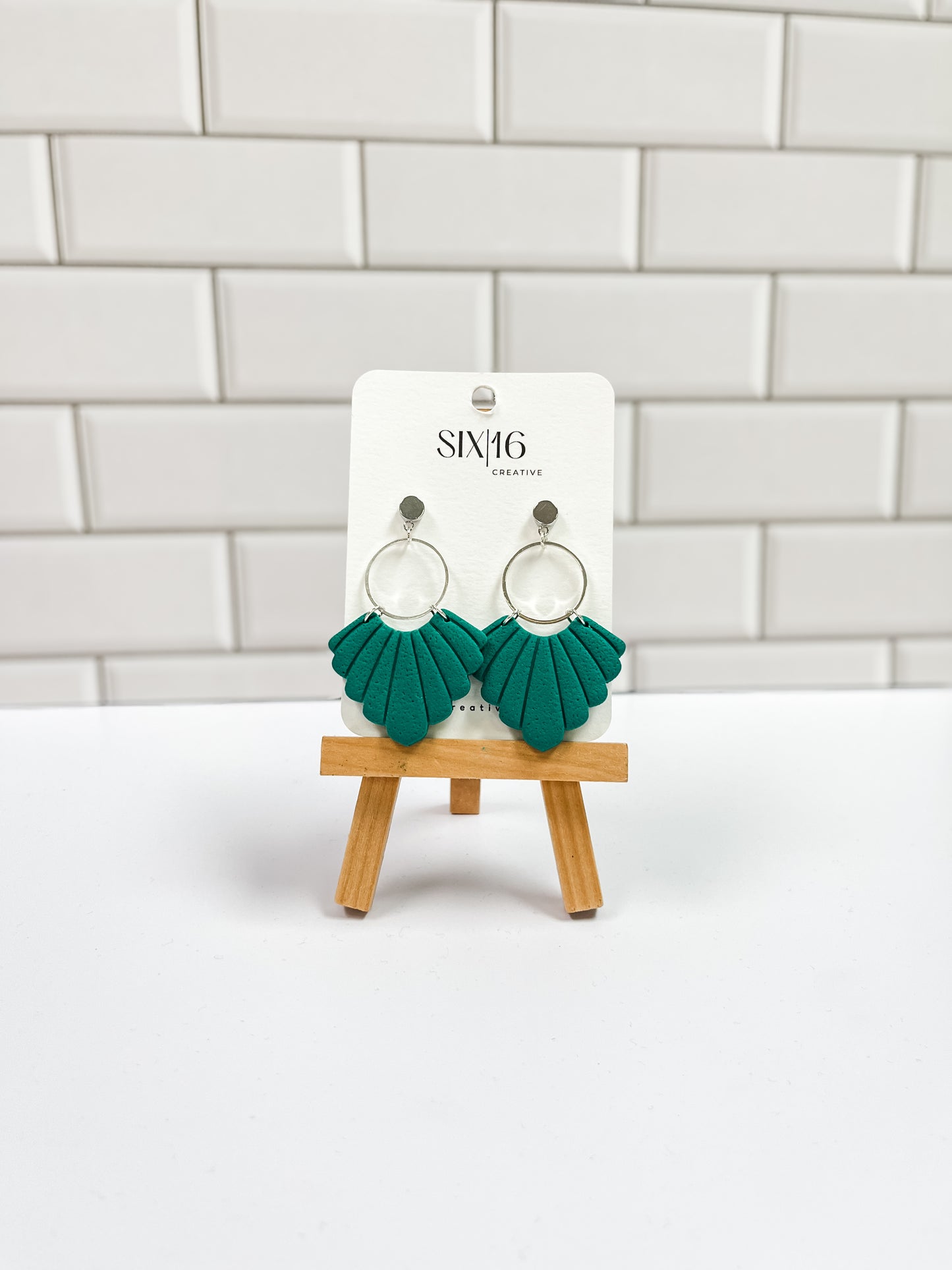 Green Fan Clay Earrings