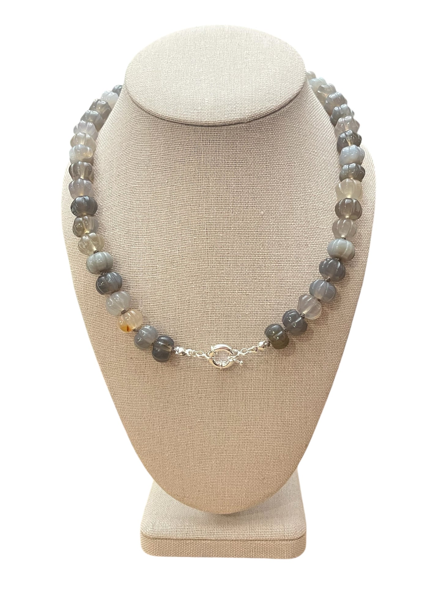 Gray Agate Pumpkin Gemstone Necklace