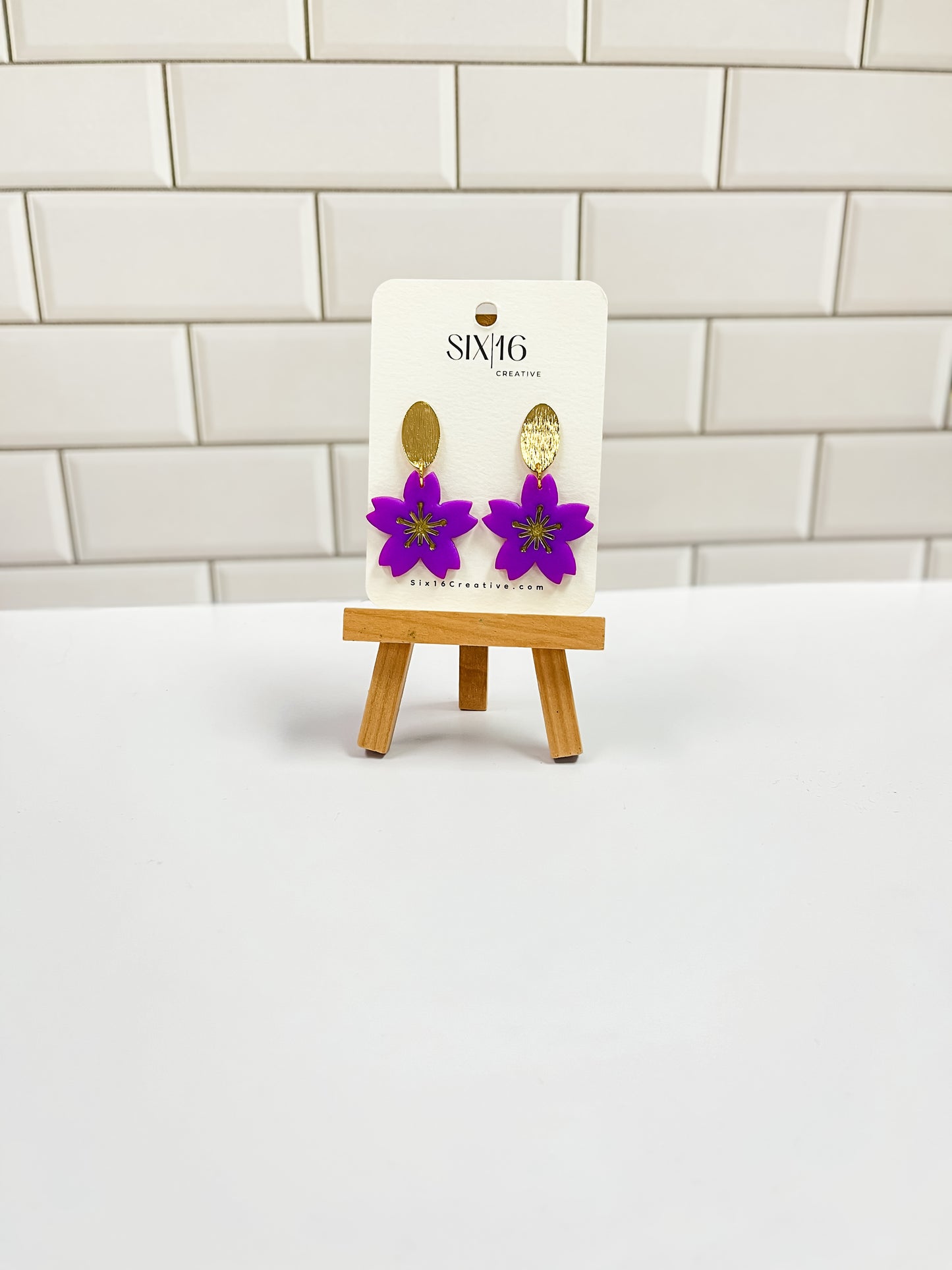 Bright Purple Flower Clay Earrings