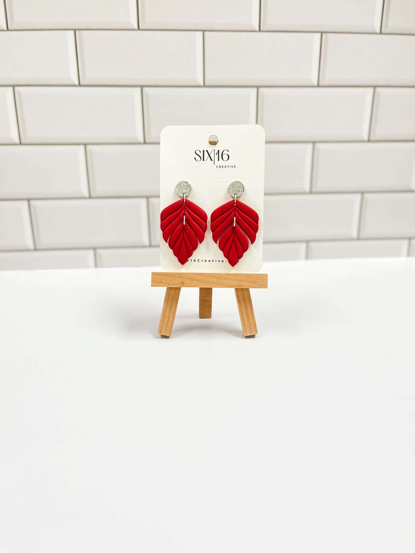 Red Leaf Clay Earrings
