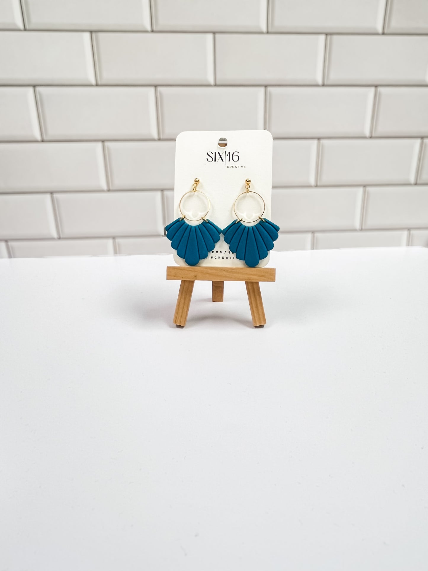 Teal Fan Clay Earrings