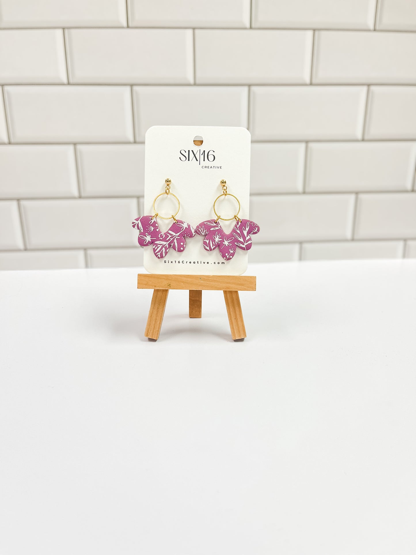 Mauve Floral Clay Earrings