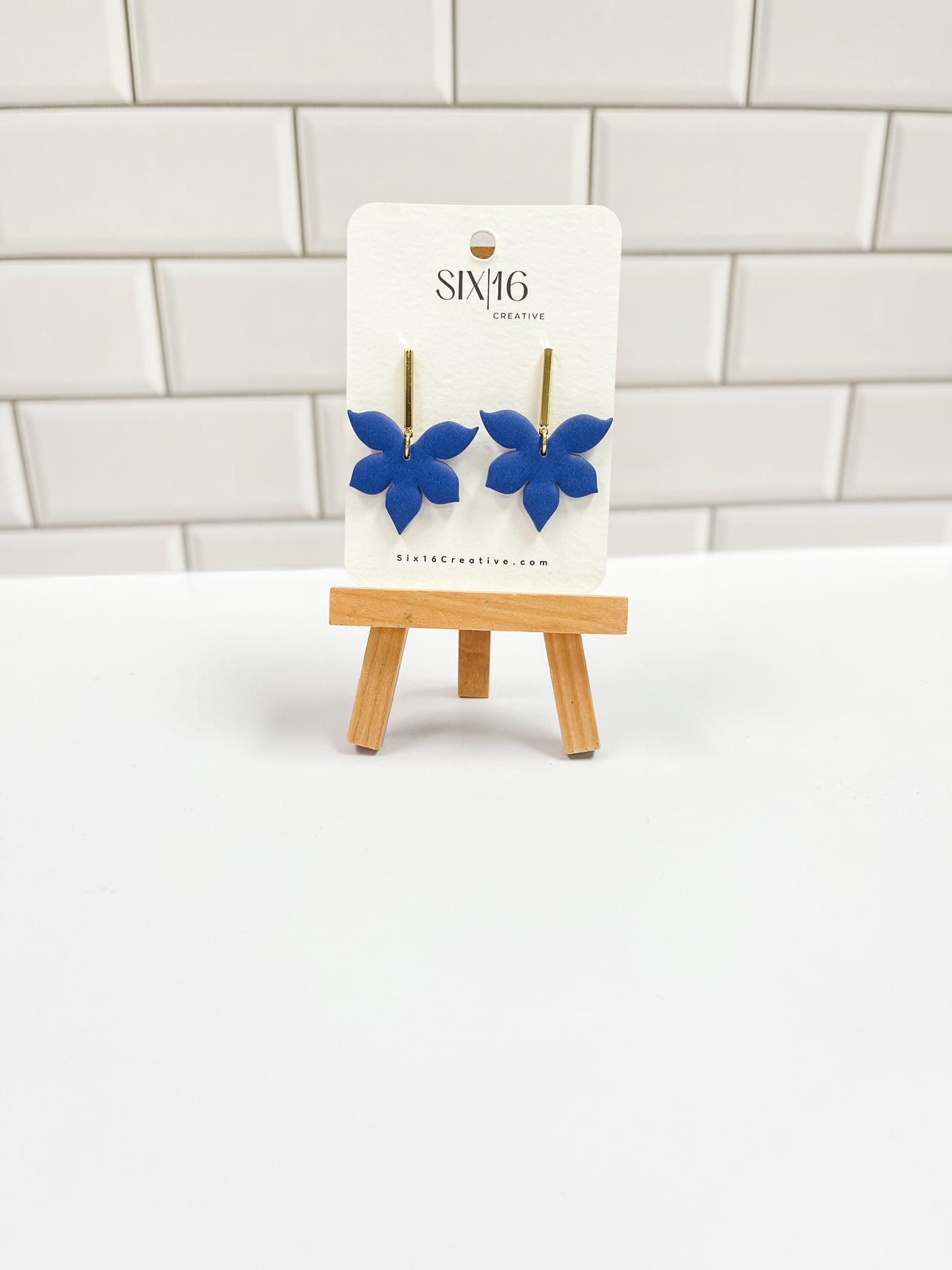 Purple Blue Flower Clay Earrings