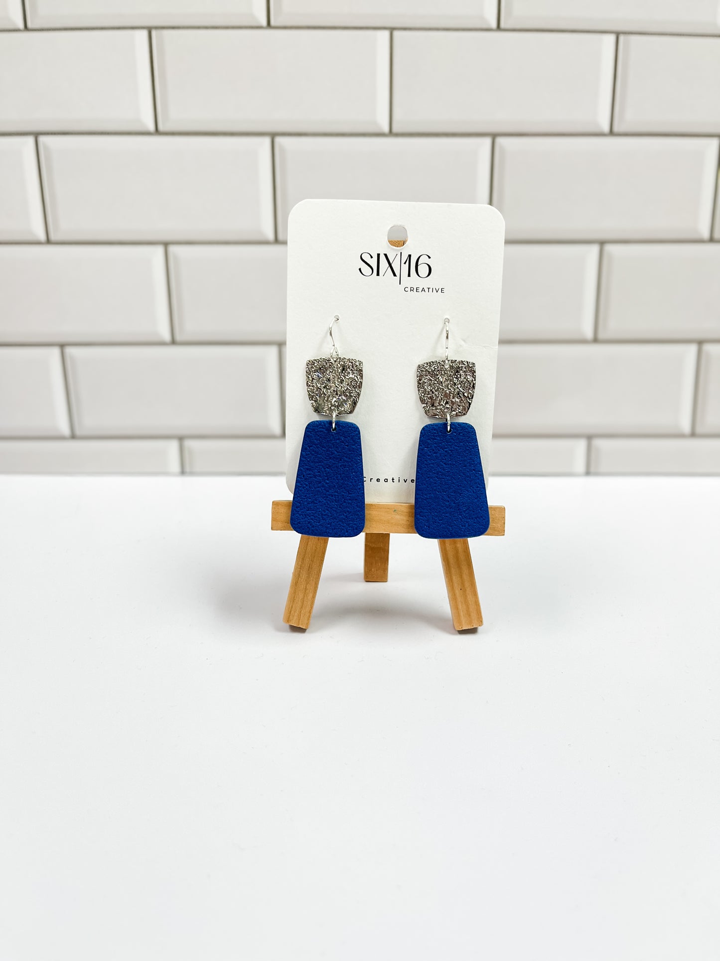 Blue Rectangle Polymer Clay Earrings