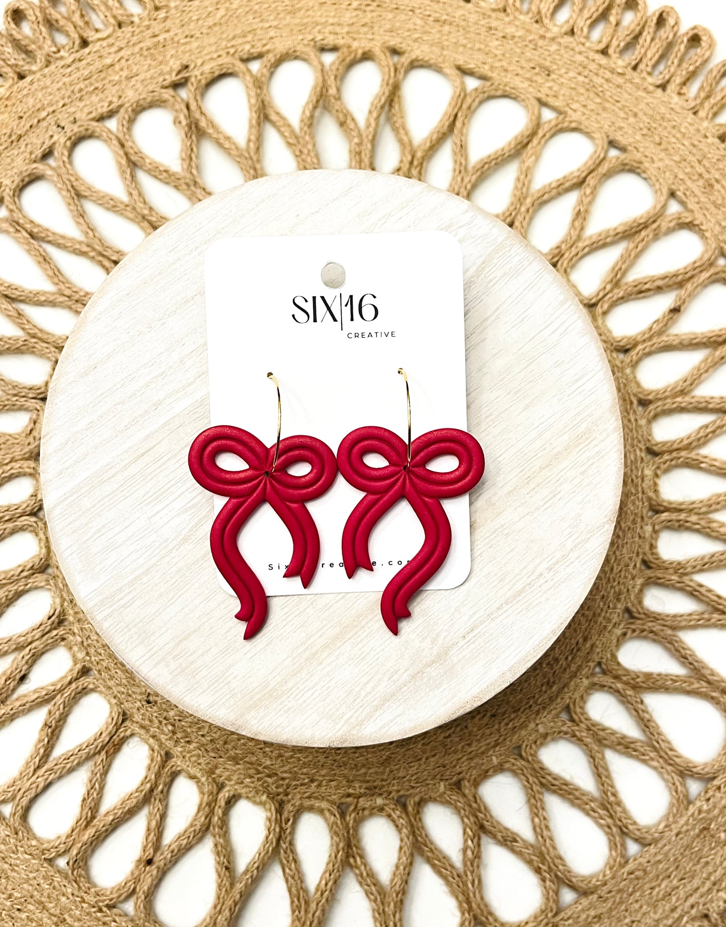 Red Bow Polymer Clay Earrings