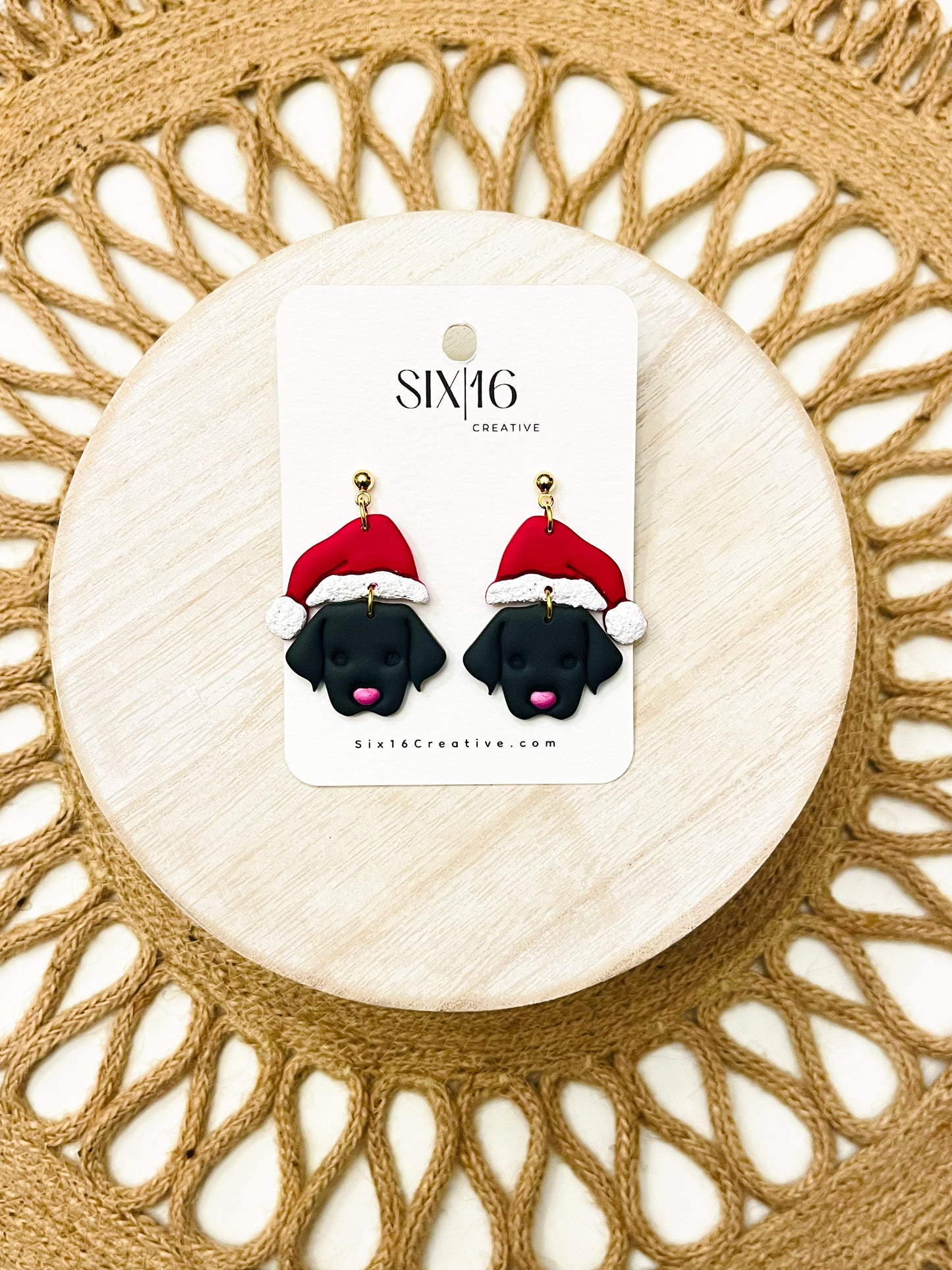 Black Dog Santa Polymer Clay Earrings