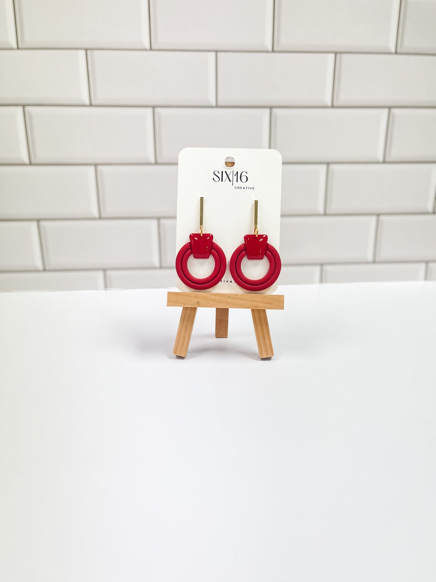 Red Circle Clay Earrings