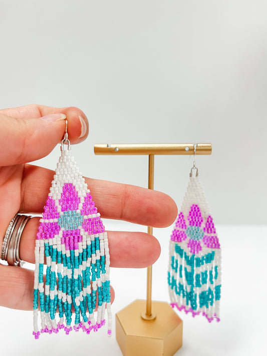 Flower Fringe Beaded Earrings