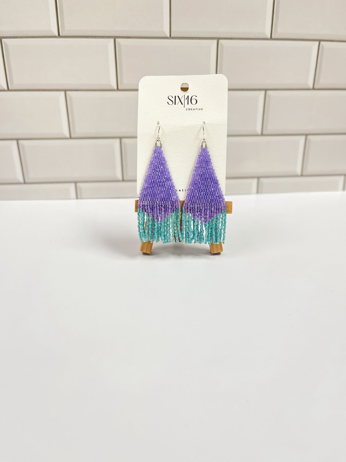 Purple and Teal Beaded Earrings