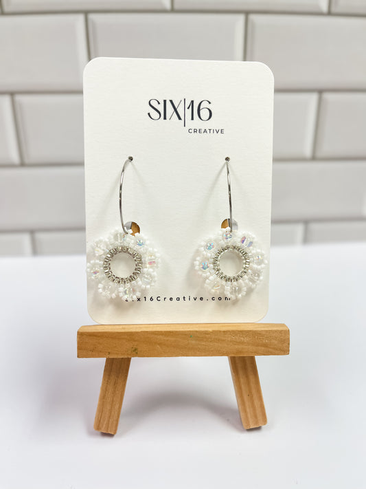 White Flower Beaded Earrings