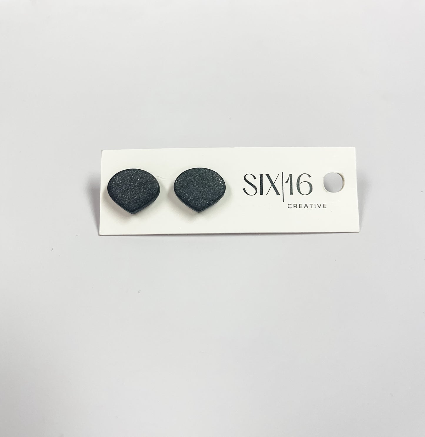 Shimmer Black Teardrop Stud Clay Earrings