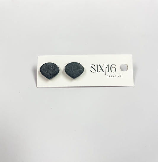 Shimmer Black Teardrop Stud Clay Earrings