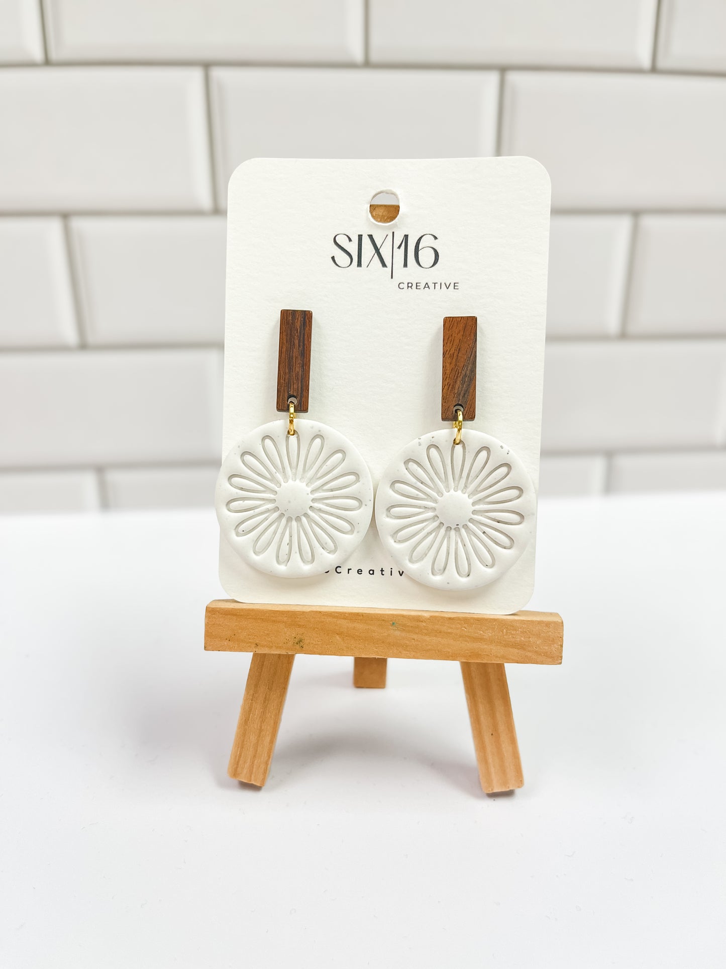 White Flower Polymer Clay Earrings