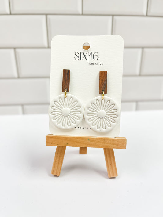 White Flower Polymer Clay Earrings