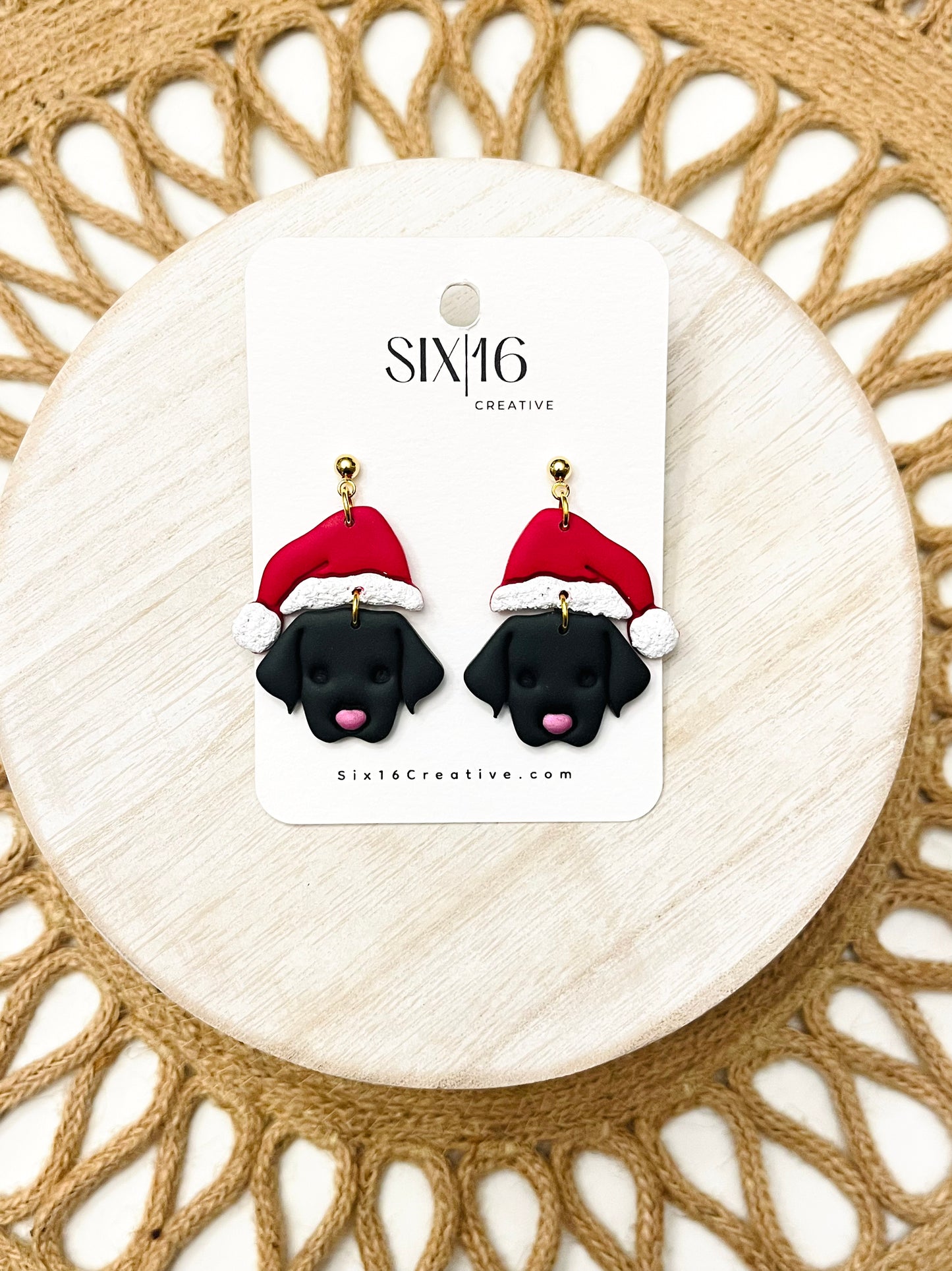 Black Dog Santa Polymer Clay Earrings