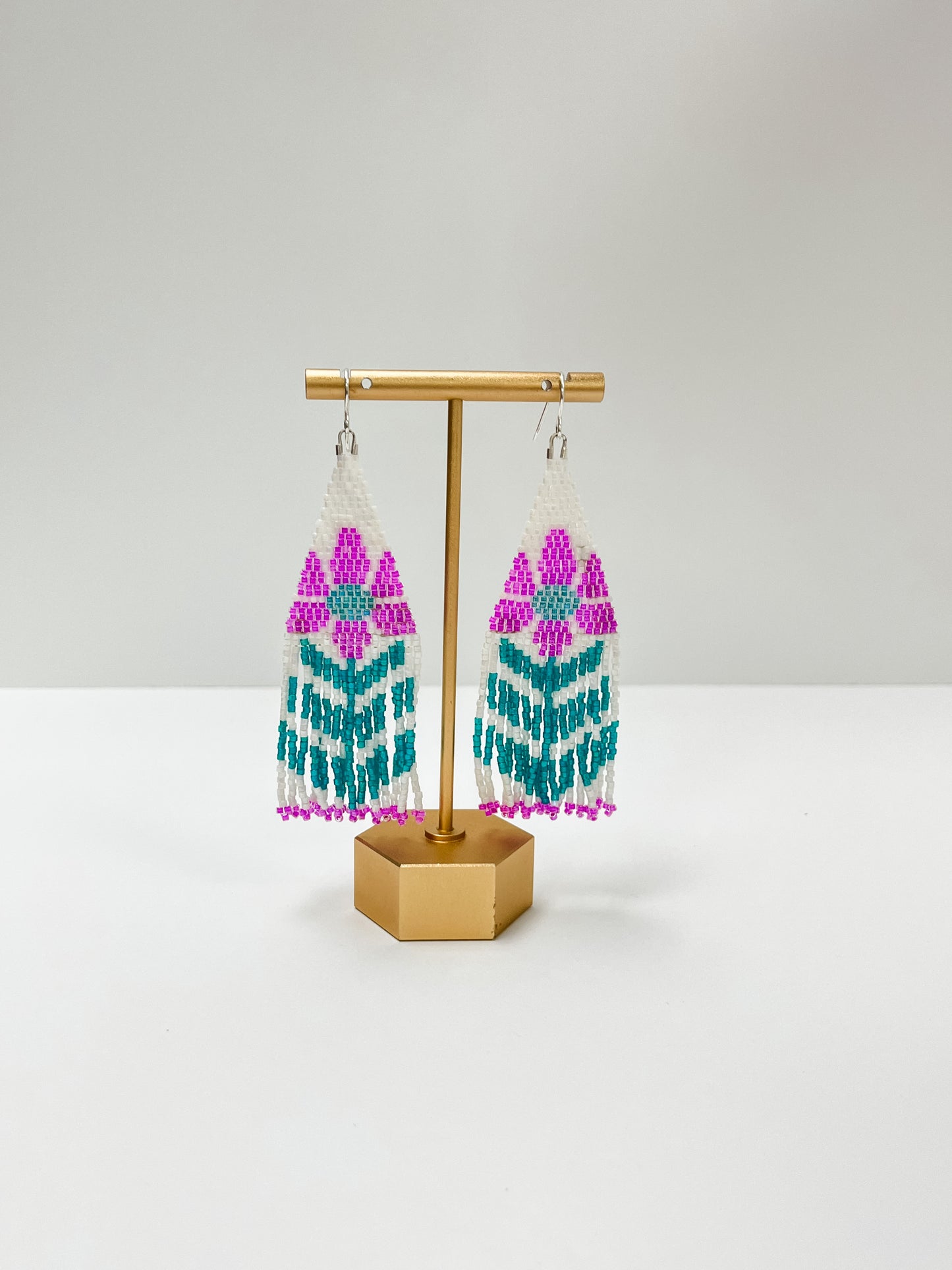 Flower Fringe Beaded Earrings