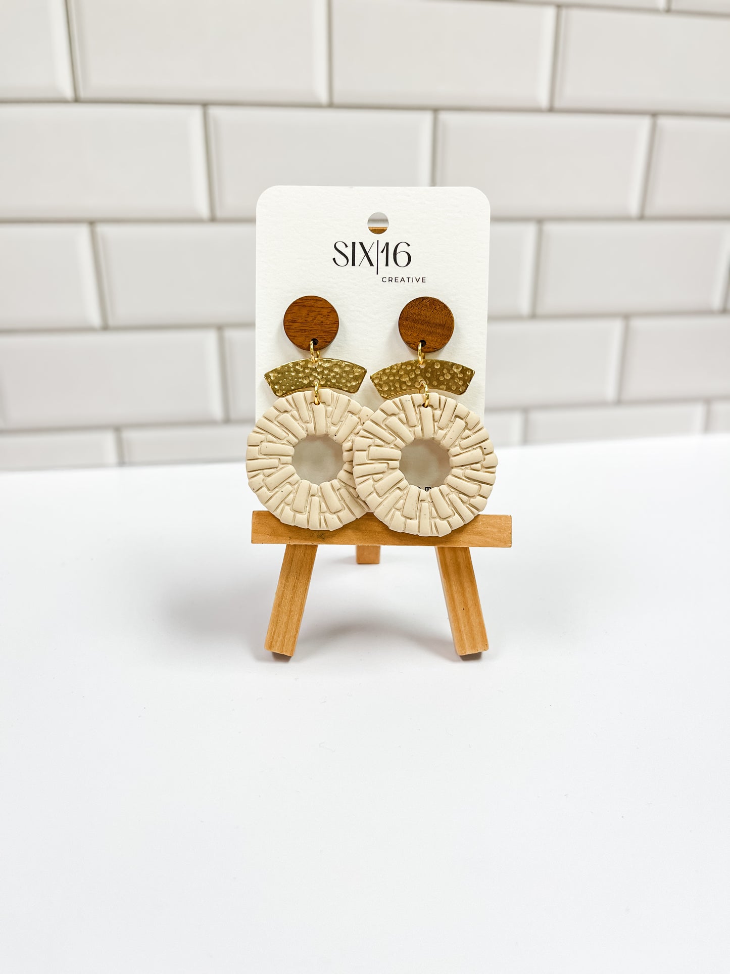 Tan Circle Polymer Clay Earrings