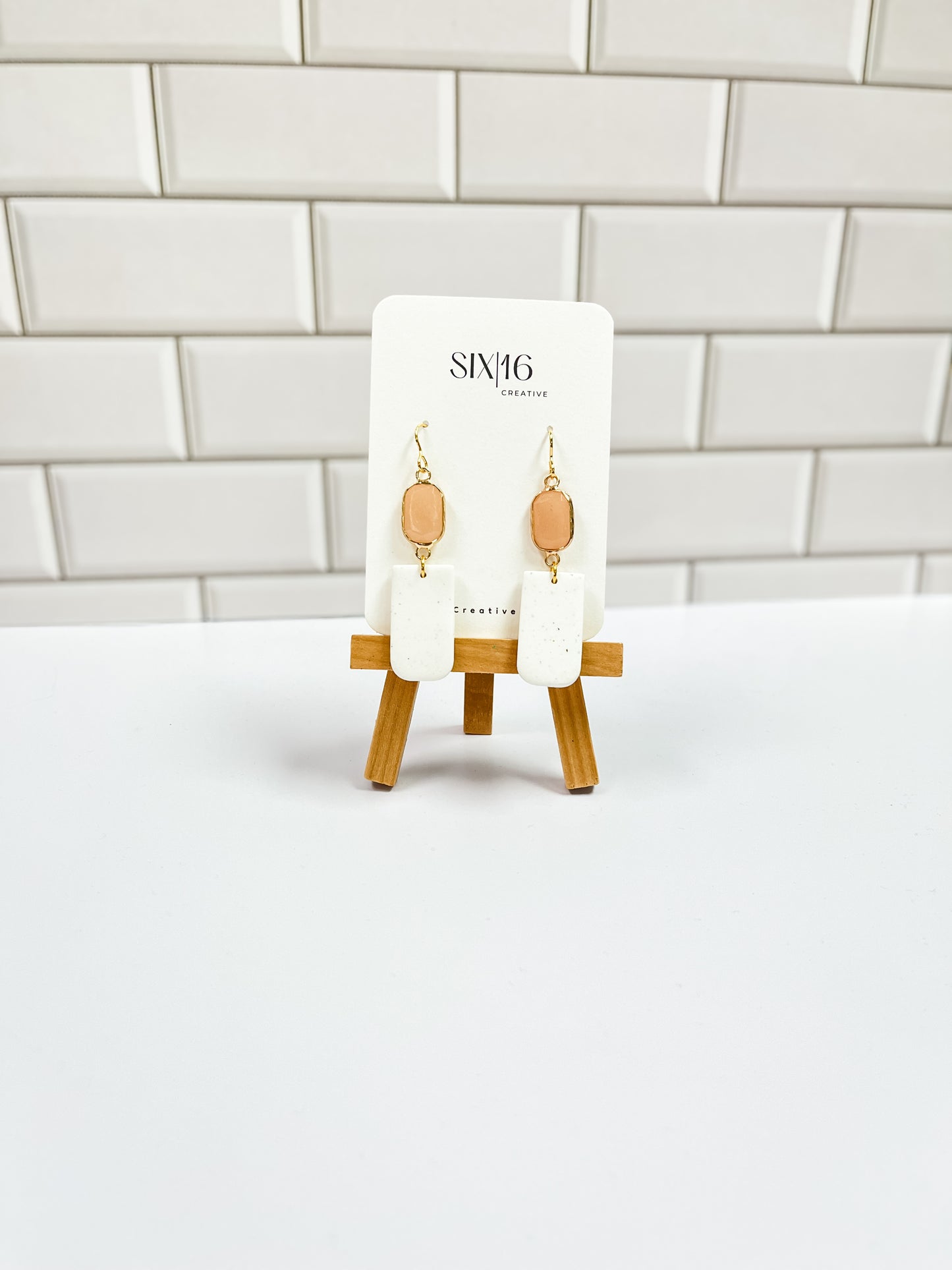 White Polymer Clay Earrings with Peach Charm