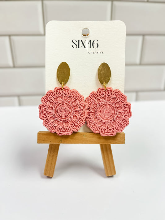 Pink Flower Clay Earrings