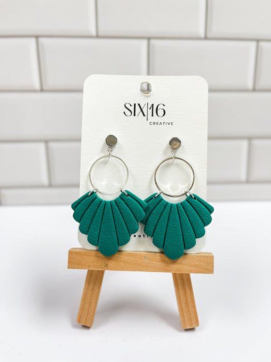 Green Fan Clay Earrings
