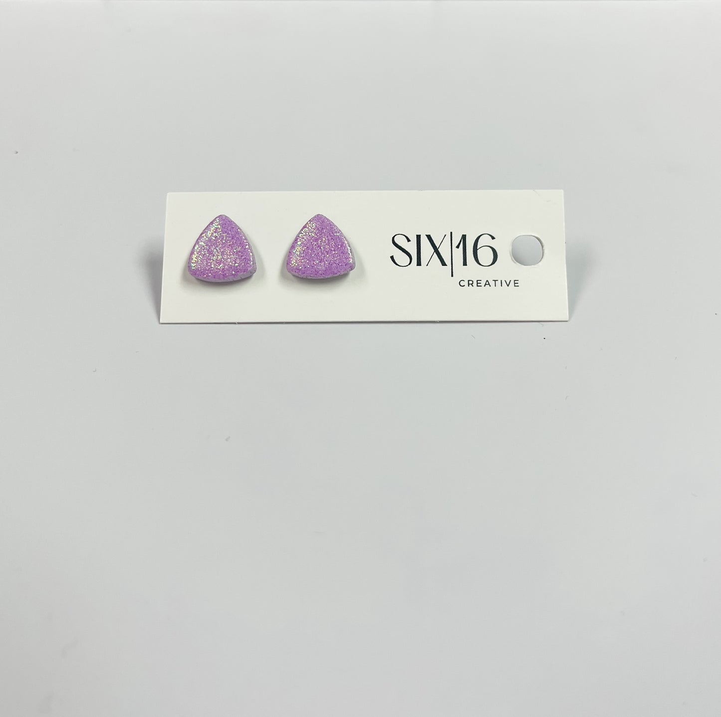 Purple Glitter Triangle Stud Clay Earrings