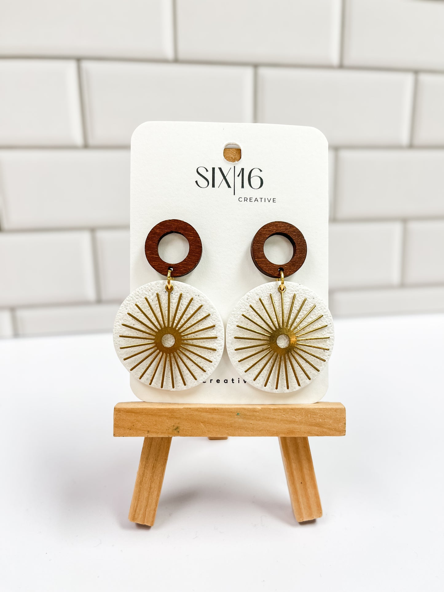 White Sunburst Polymer Clay Earrings