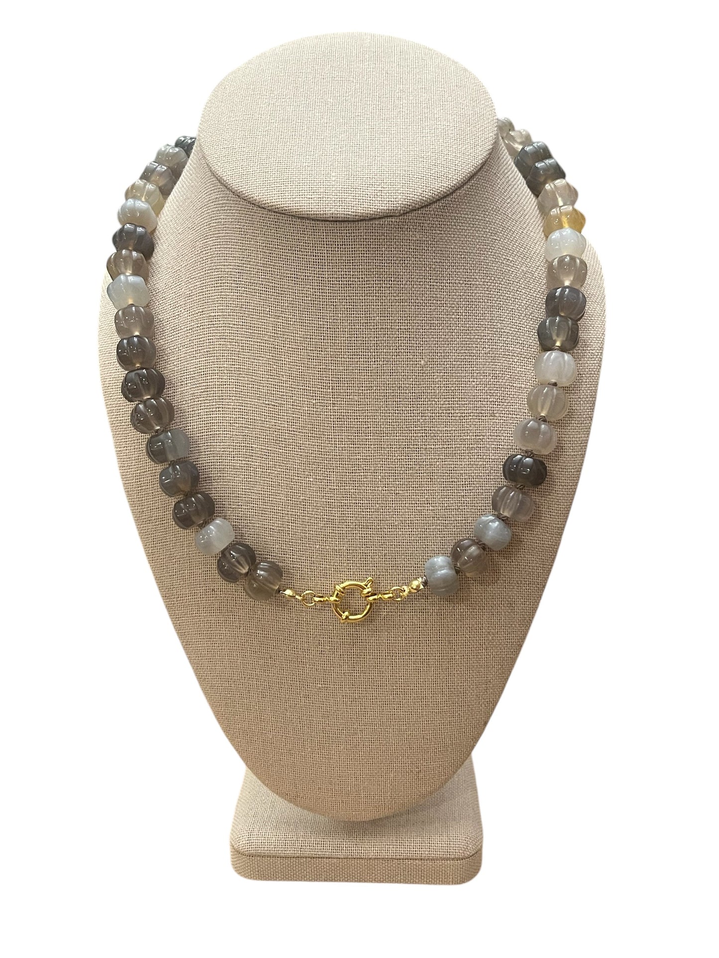 Gray Agate Pumpkin Gemstone Necklace