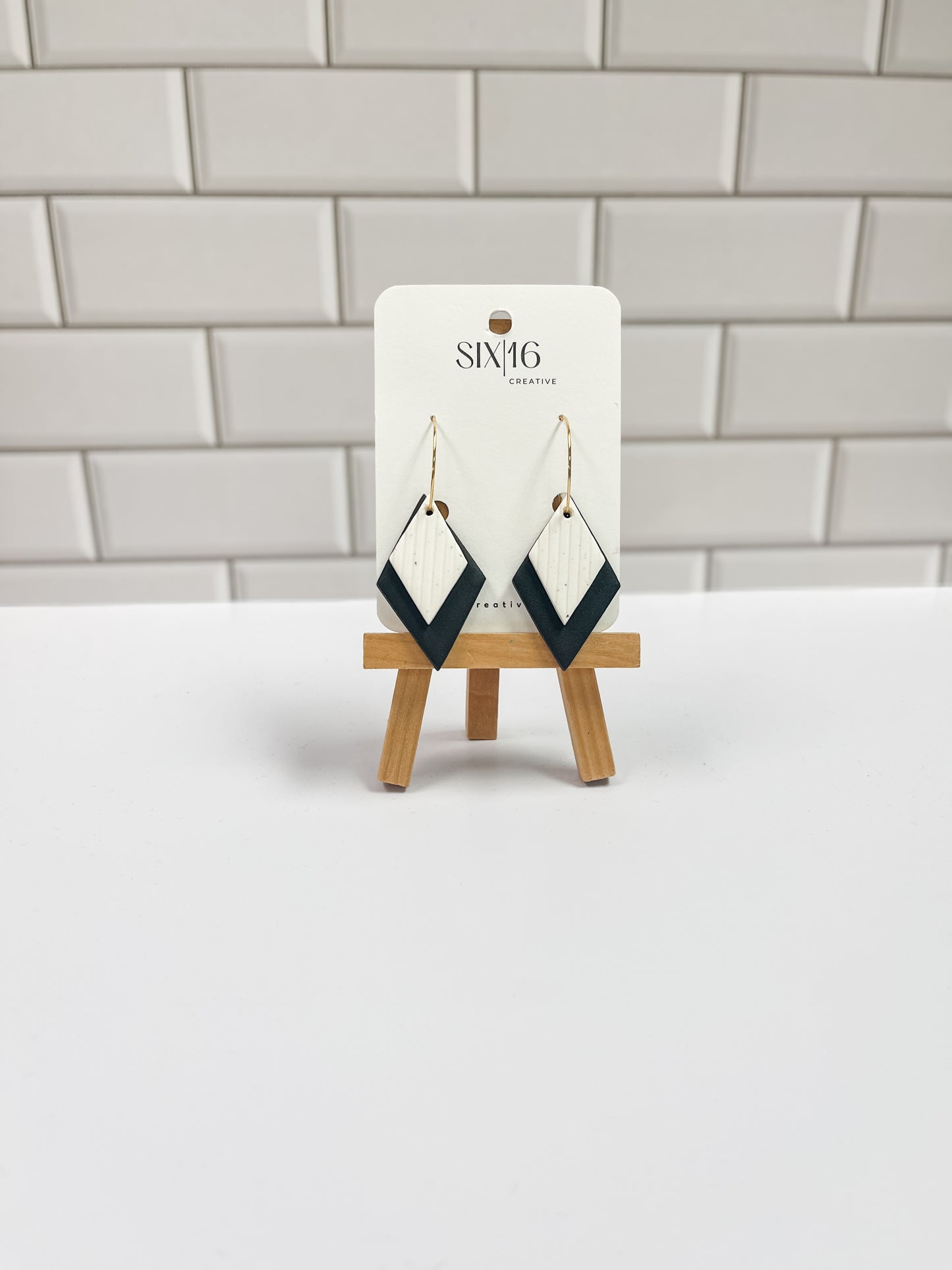 Black and White Diamond Clay Earrings