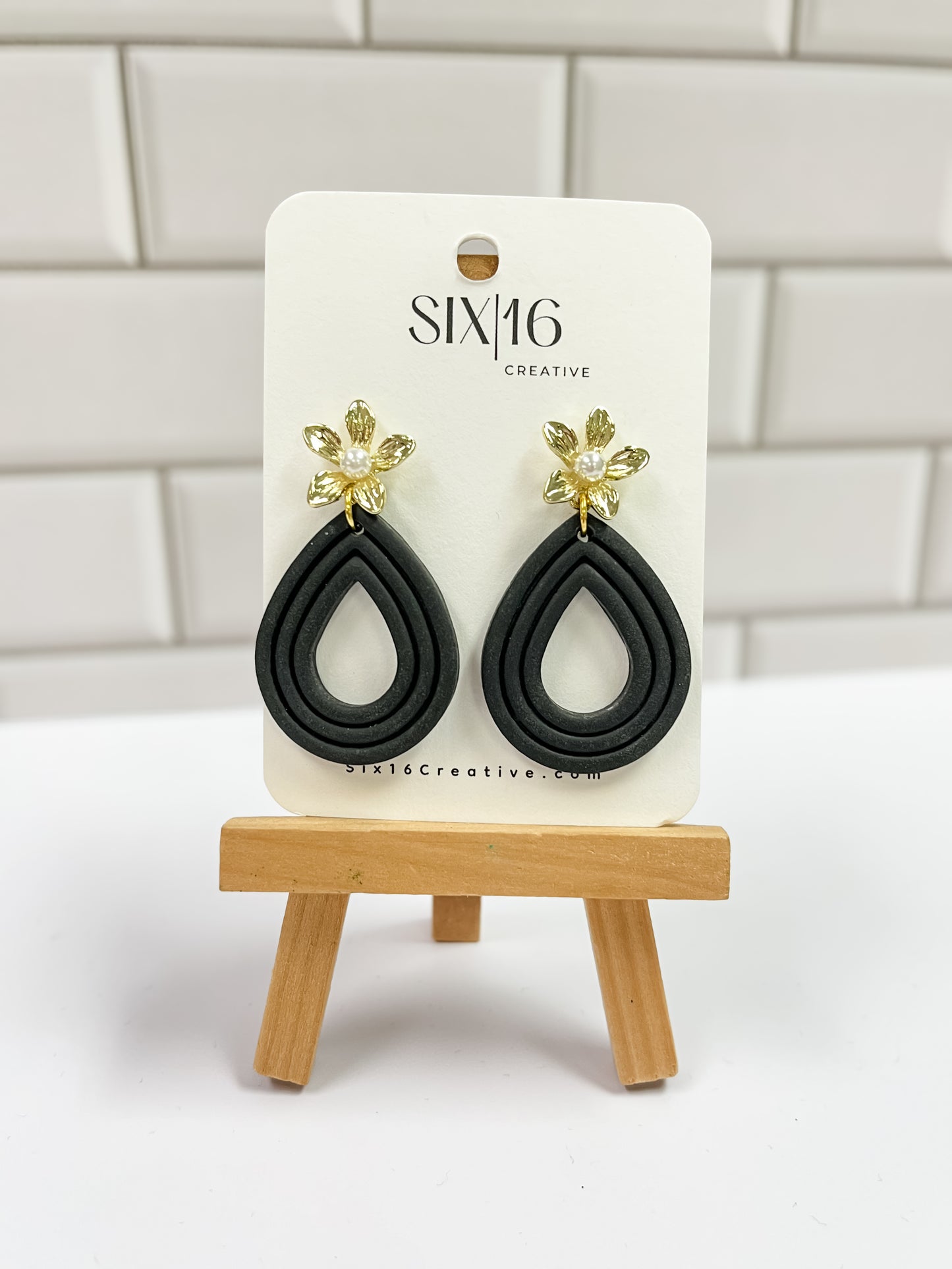 Black Teardrop Clay Earrings