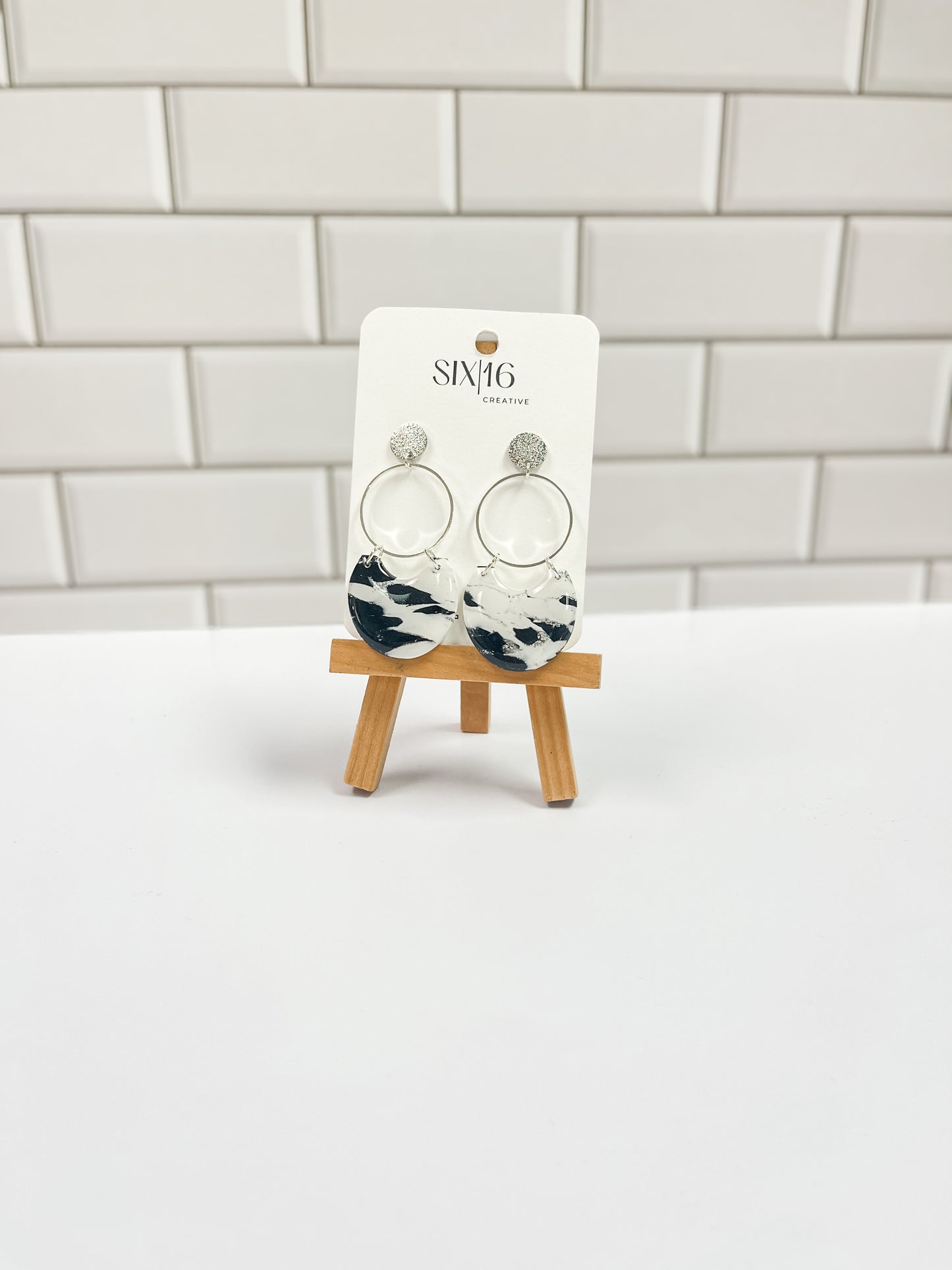 Black and White Marble Clay Earrings