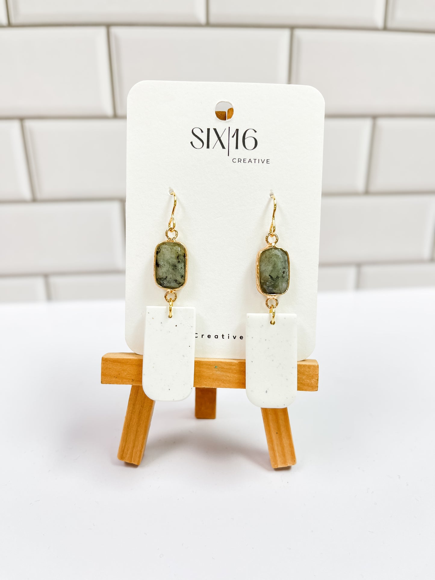 White Polymer Clay Earrings with Gray Charm