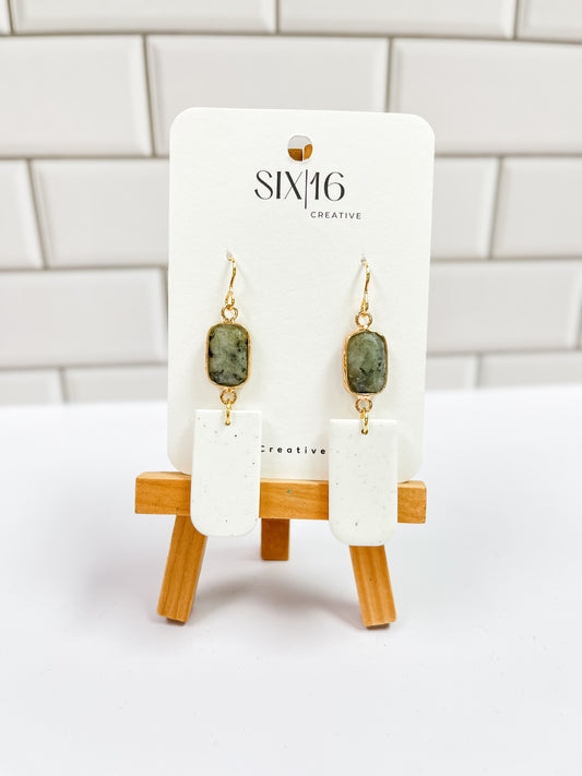 White Polymer Clay Earrings with Gray Charm