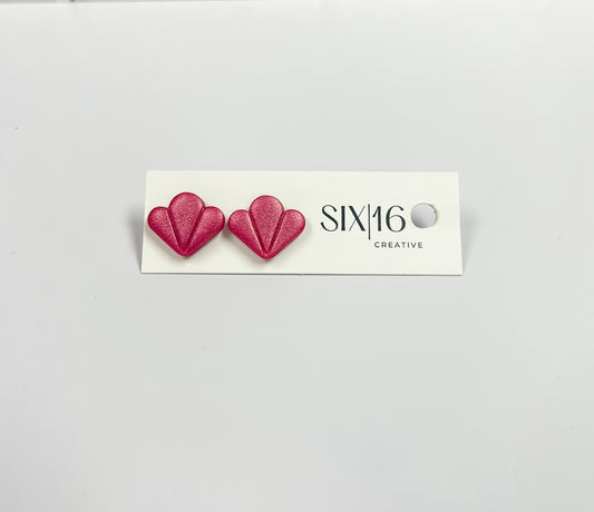 Shimmer Pink Fan Stud Clay Earrings