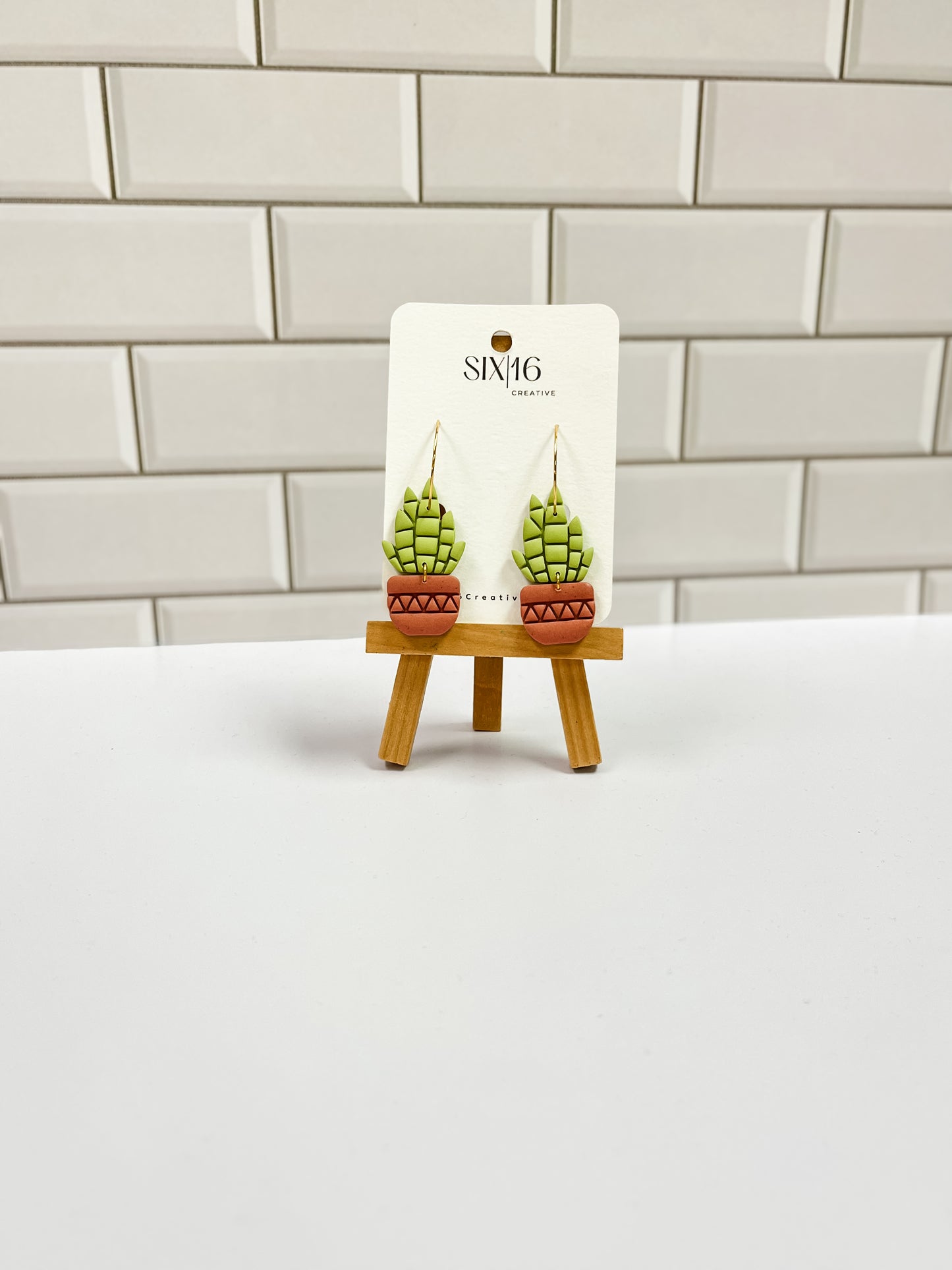 Lime Green Potted Plant Clay Earrings