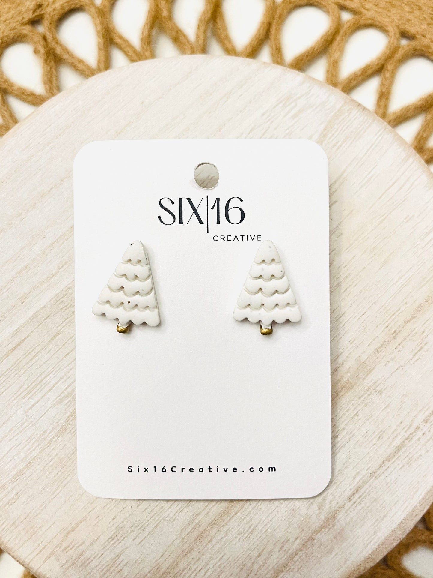 White Christmas Tree Stud Polymer Clay Earrings