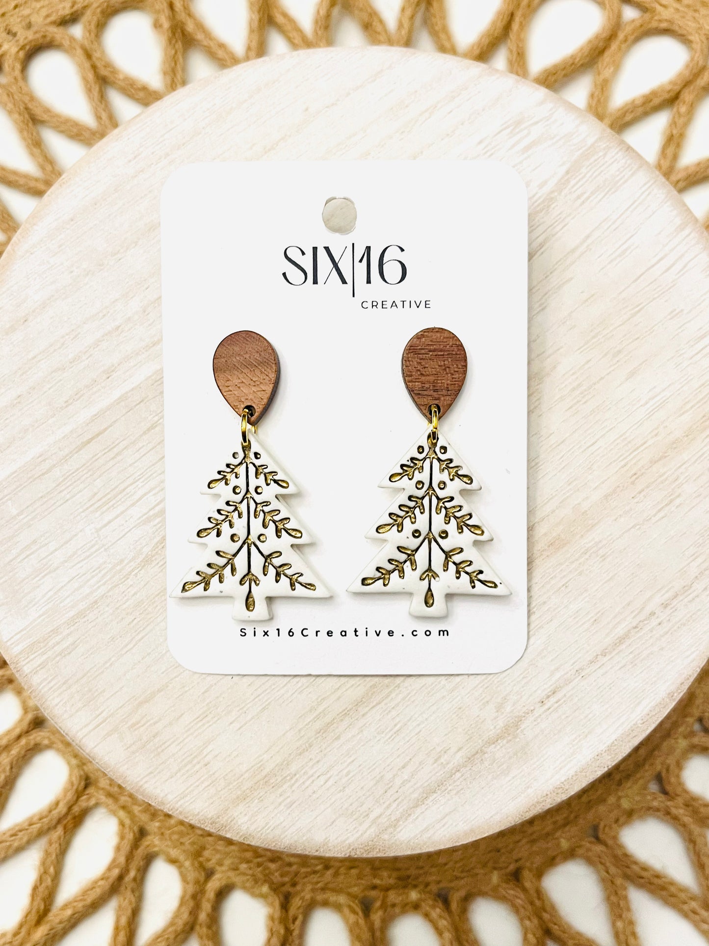 White Christmas Tree Polymer Clay Earrings
