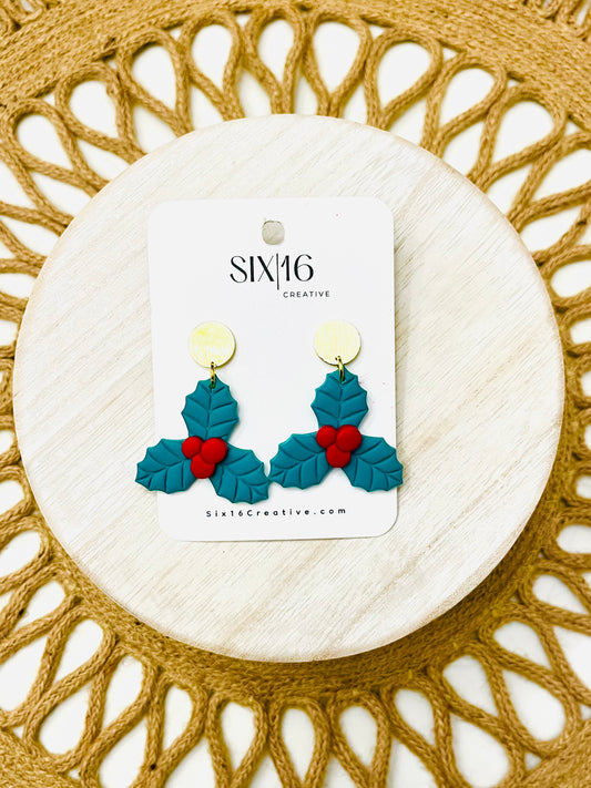 Holly Leaves Polymer Clay Earrings