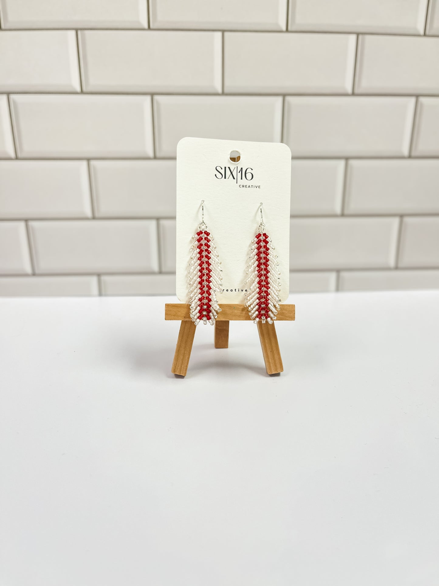 Red and White Feather Beaded Earrings