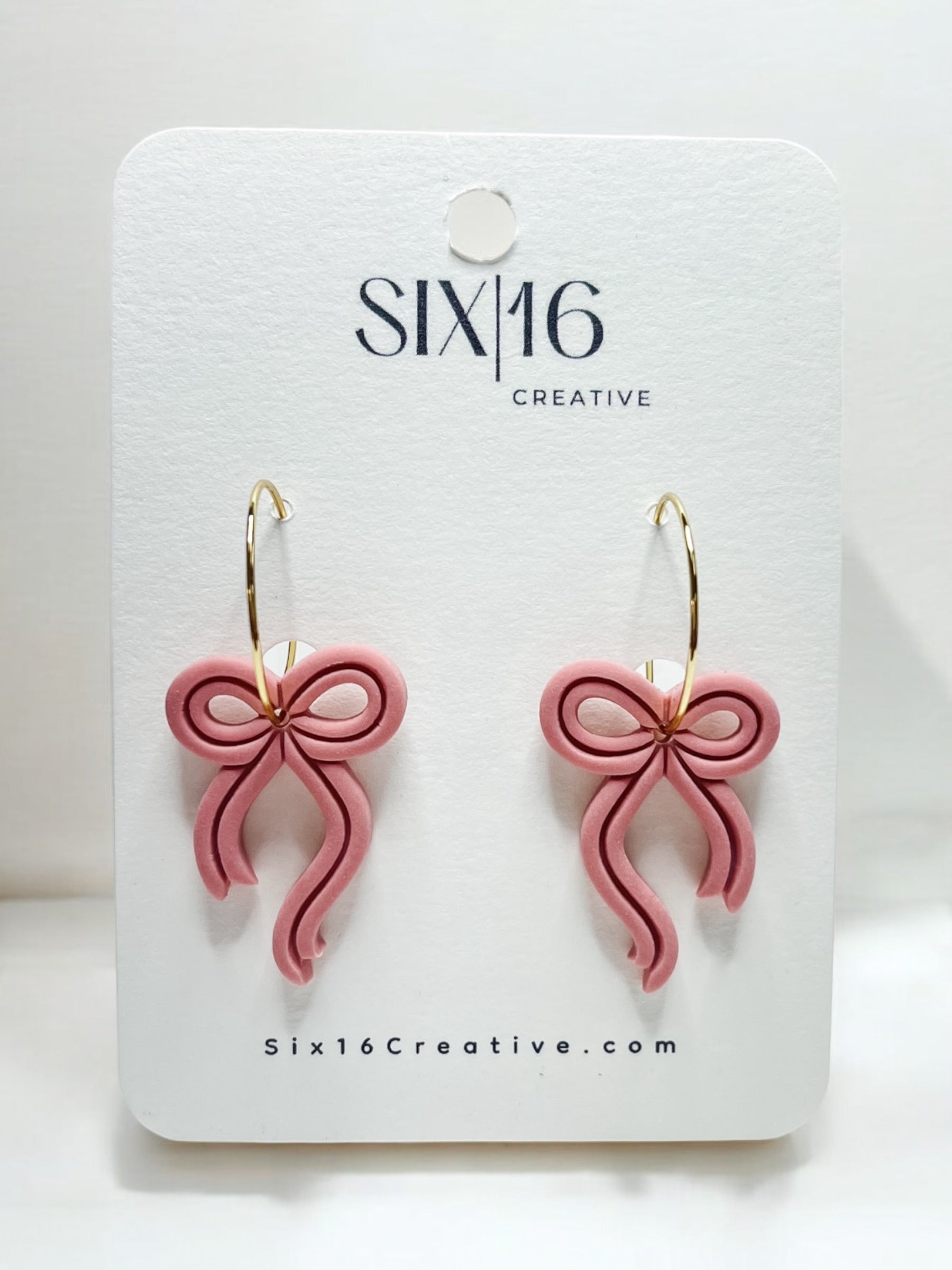 Pink Bow Polymer Clay Earrings – Six16 Creative - Main Image
