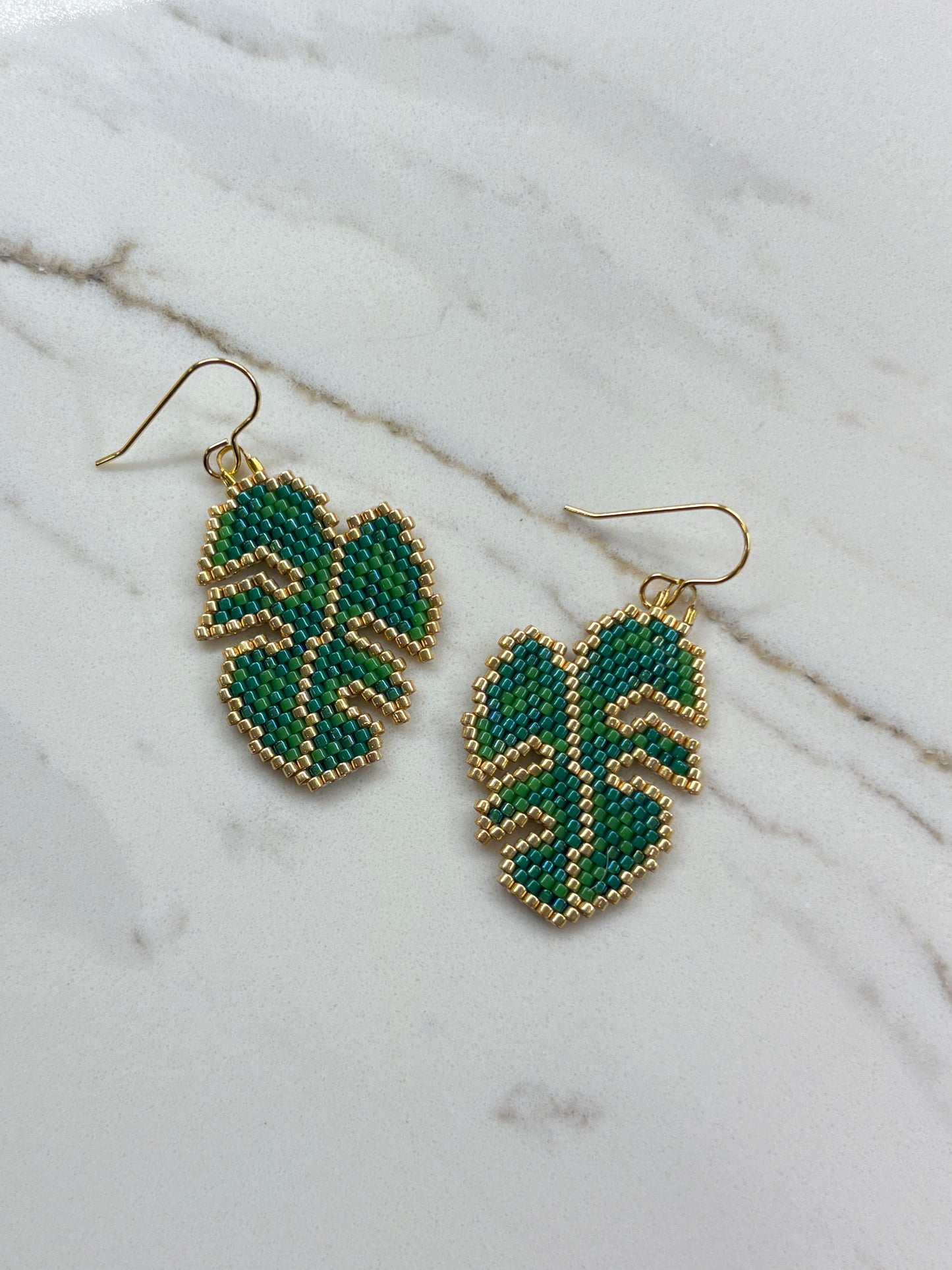 Monstera Leaf Beaded Earrings