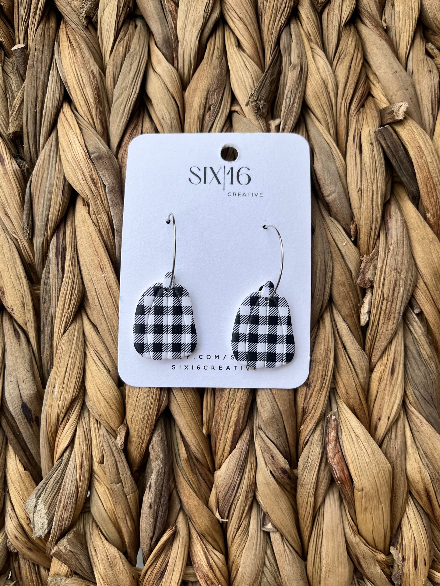 Gingham Pumpkin Clay Earrings