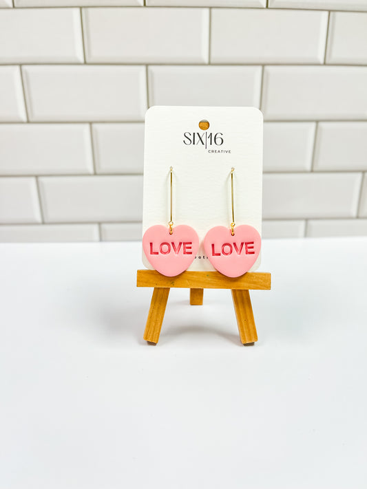 Pink Conversation Heart Clay Earrings