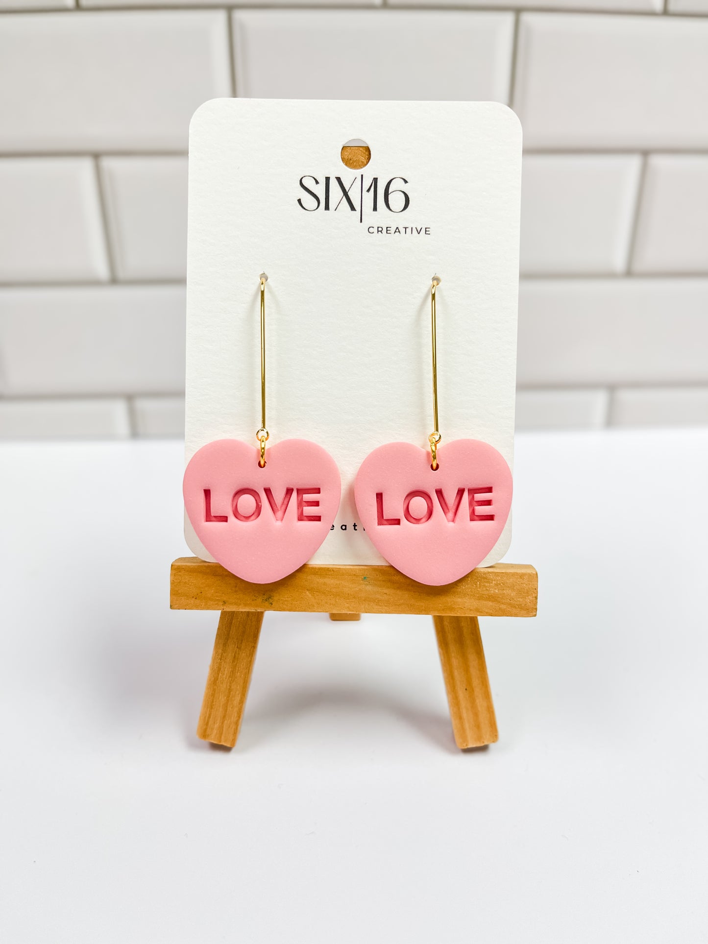 Pink Conversation Heart Clay Earrings